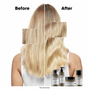 Hair before and after using haircare with peptides